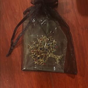 Gold Tree Brooch with Colorful Gems